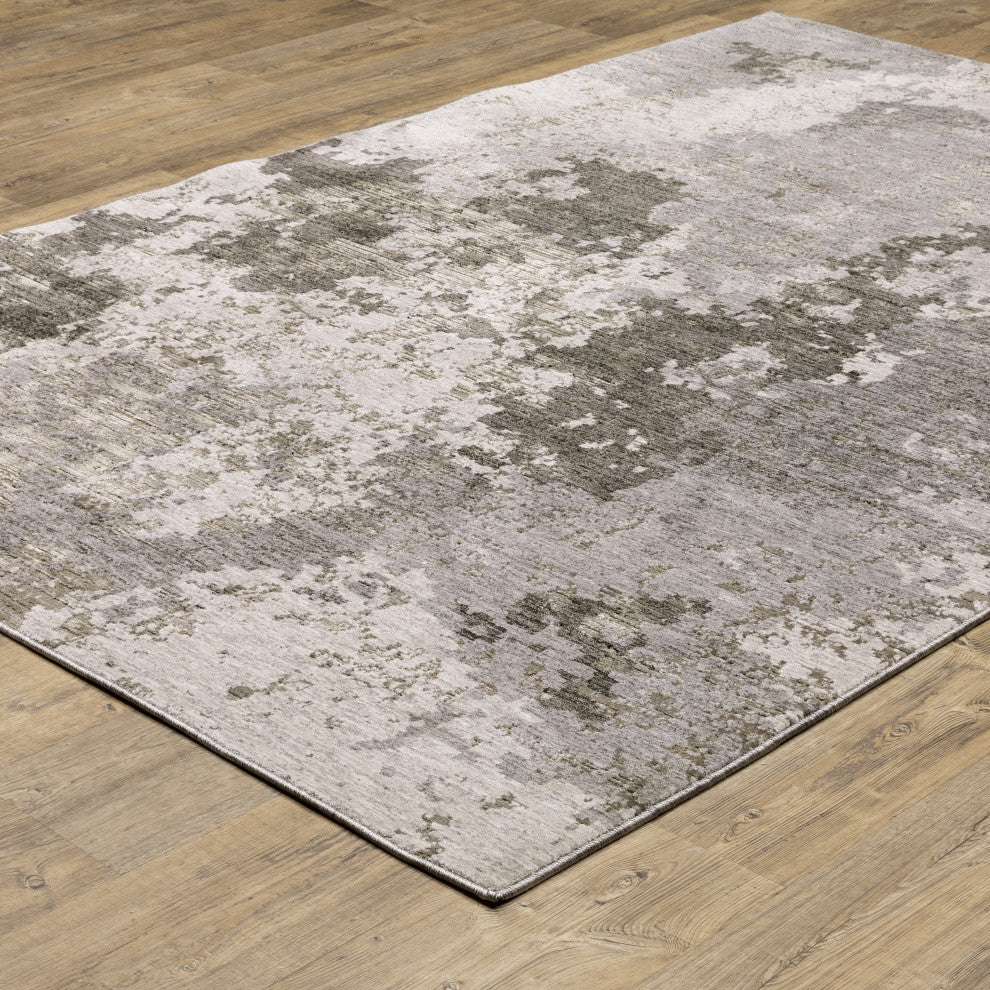 Noble Distressed Abstract Grey/ Ivory Indoor Area Rug, Grey, 5'3"x7'6"
