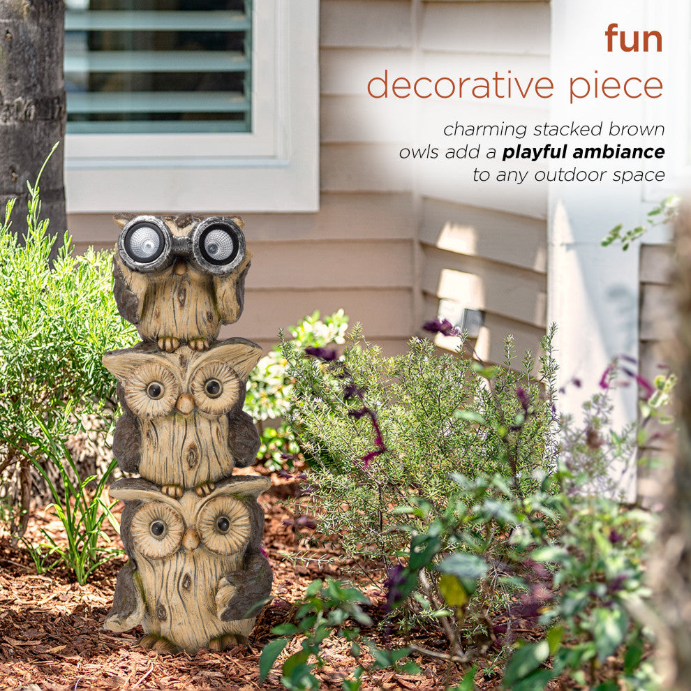 Solar 3-Stacked Binocular Owls Statue with LED Lights