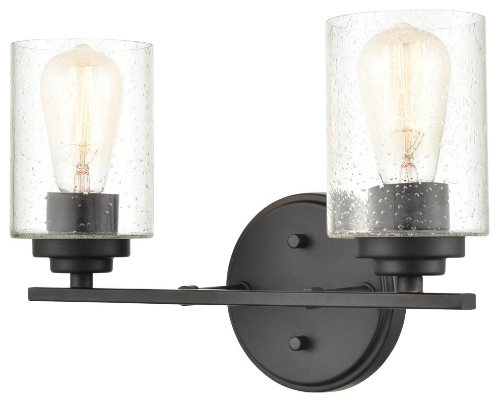 2-Light 14.25" Bathroom Vanity Light Clear Seedy, Matte Black