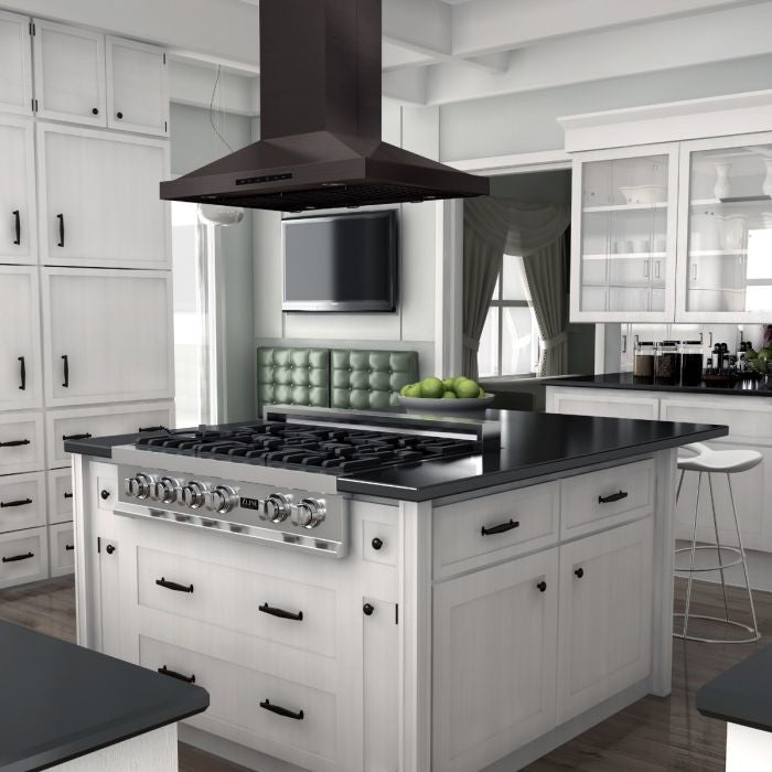ZLINE 36" Convertible Vent Island Mount Range Hood in Black Stainless Steel