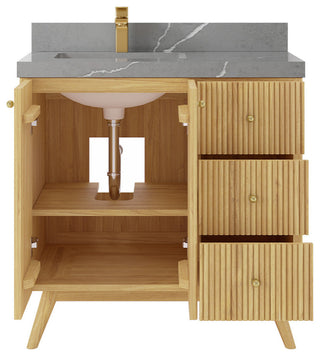 Pasadena 36 Left Offset  Bath Vanity in Light Natural Teak 2" Piatra Gray