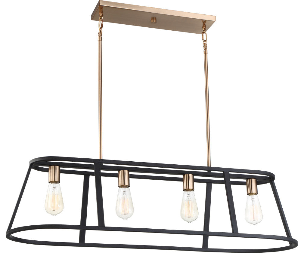 Chassis Four Light Island Pendant, Copper Brushed Brass / Matte Black