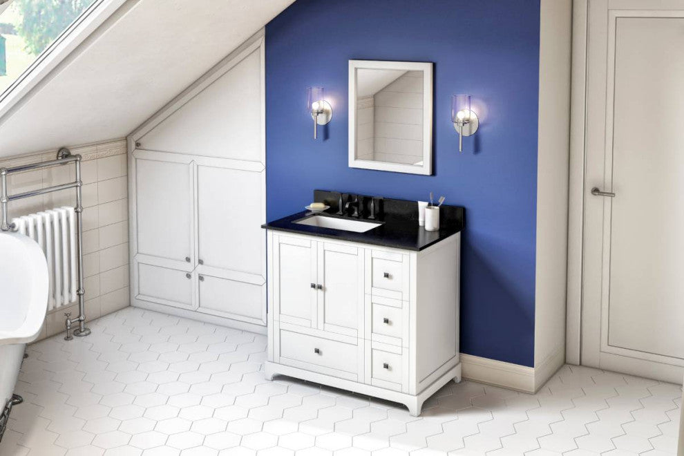 Addington Modern 36" White Left Offset Sink Vanity, Black Granite Vanity Top