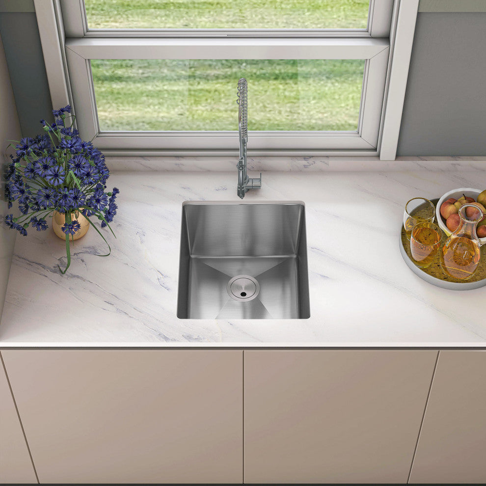 Sinber Single Bowl Kitchen Sink with 304 Stainless Steel Satin Finish, 15"x17", Undermount