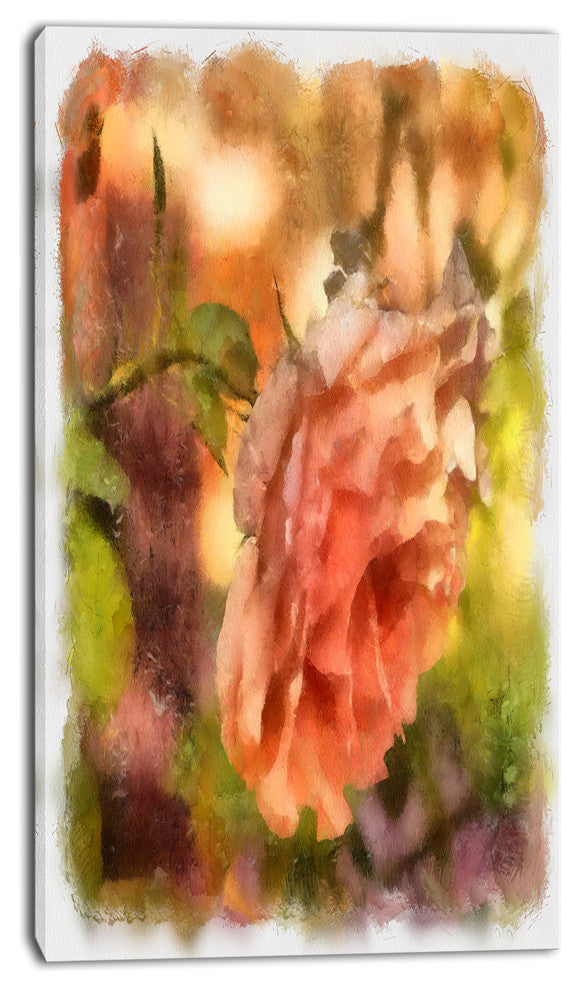 Full Bloom Orange Rose Watercolor, Floral Canvas Art Print, 16"x32"