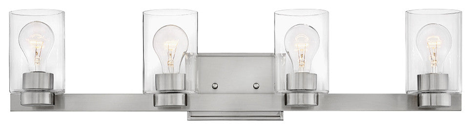 Hinkley Miley Four Light Vanity, Brushed Nickel With Clear Glass