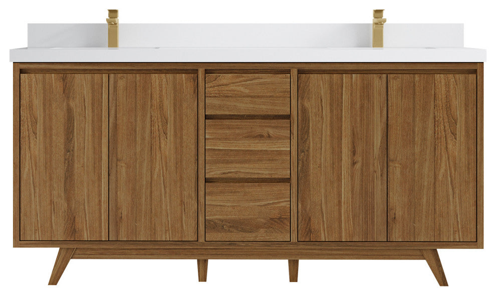 Madison Teak 72 Double Sink Bath Vanity in Dark Natural 2" White Quartz