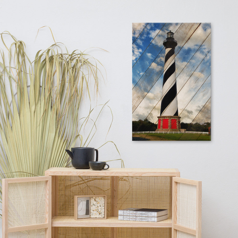 Cape Hatteras Lighthouse Landscape Photo Faux Wood Panels Canvas Prints, 24" X 36"