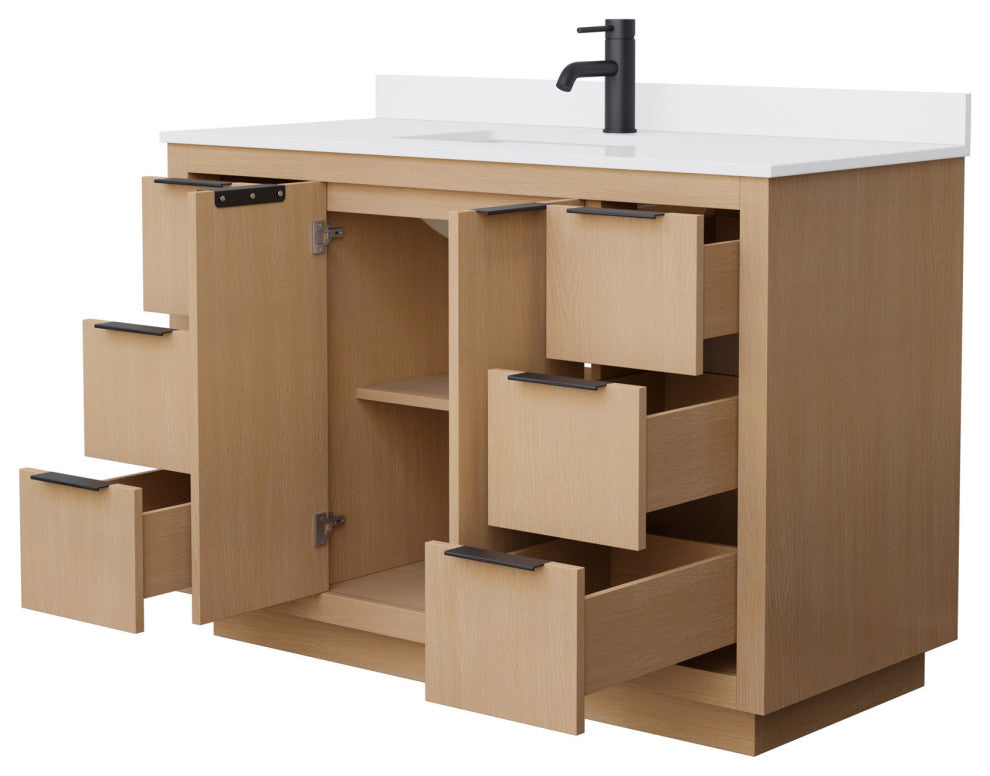 Maroni 48" Light Straw Single Vanity, White Cultured Marble Top, Black Trim