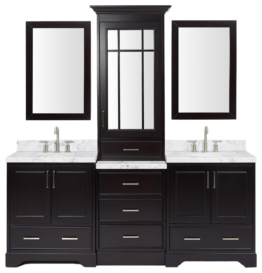 Ariel Stafford 85" Rectangle Sinks Bath Vanity Carrara Marble Espresso
