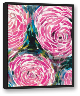 Painterly Pink Flowers 24x30 Black Floating Framed Canvas