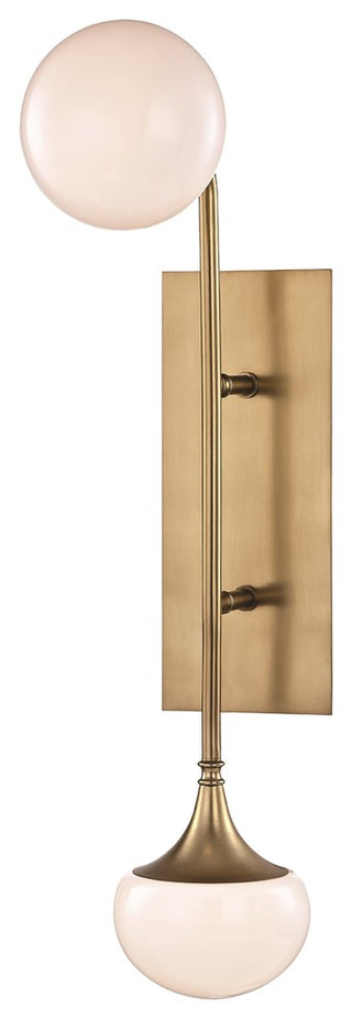 Fleming 2-Light Wall Sconce - Aged Brass Finish with Opal Glossy Glass