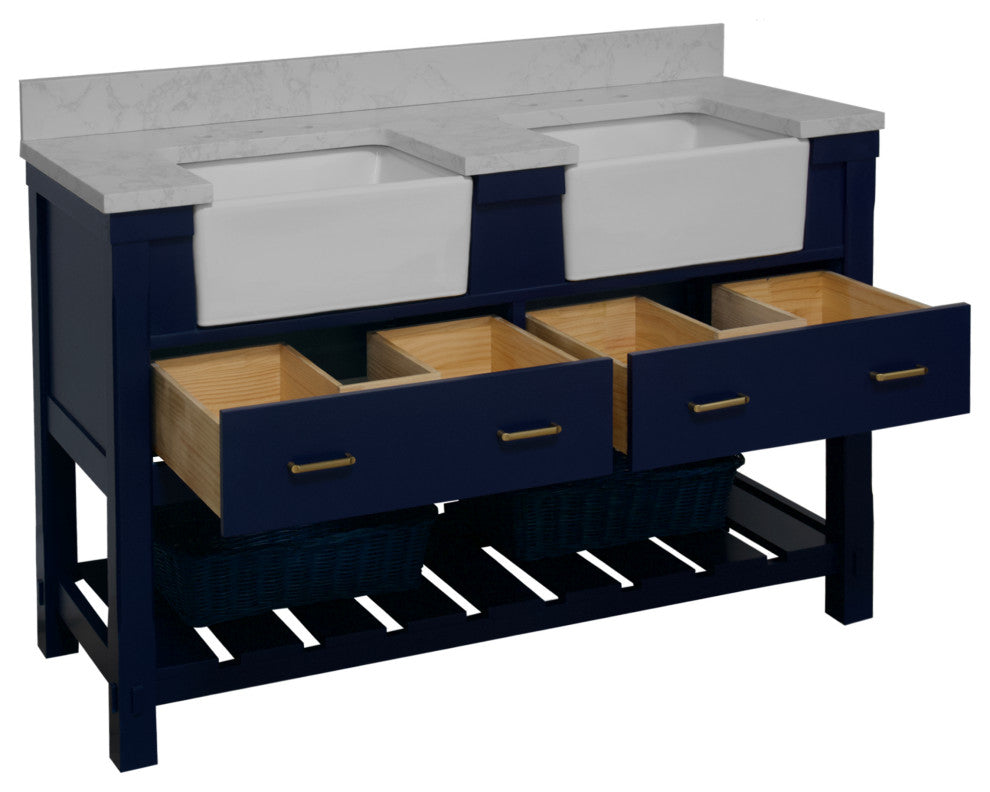 Charlotte 60" Bathroom Vanity, Royal Blue, Engineered Carrara, Double