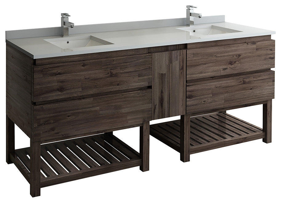 Formosa Floor Standing Open Bottom Double Sink Bathroom Cabinet With Top, 84"
