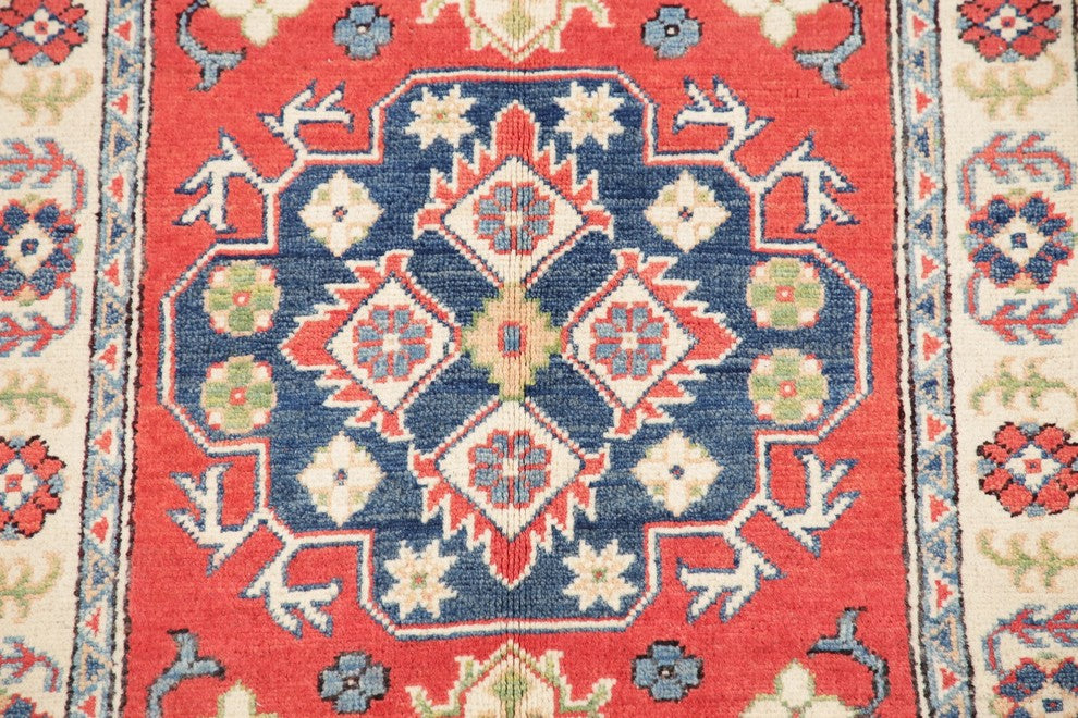 Hand-Knotted Wool Pakistani Kazak  Traditional Oriental Area Rug, Red 4'4"X 2'8"