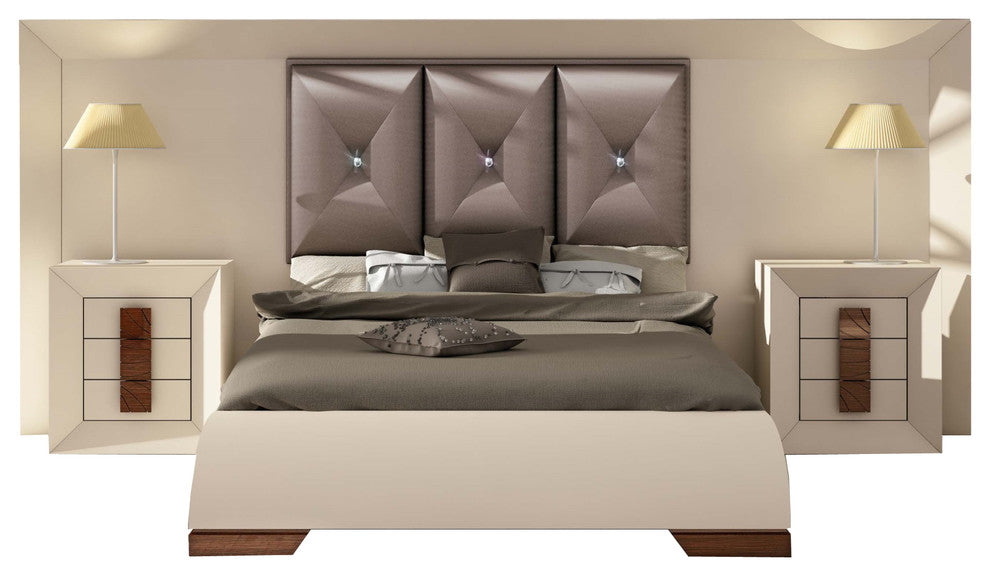 Md Karen 32 Special Headboard Bedroom Set, Glossy Beige Cream, Matte, Queen