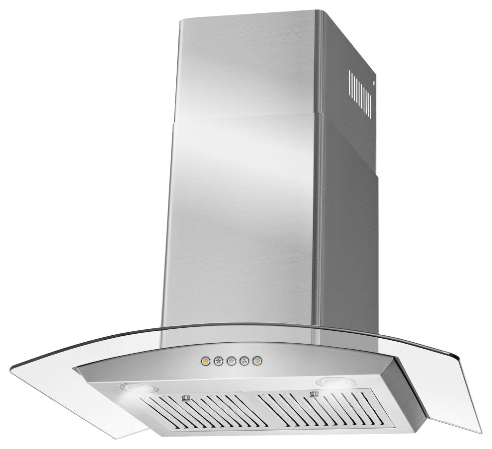 Cosmo Ducted Wall Mount Range Hood, Stainless Steel With Push Buttons, LED