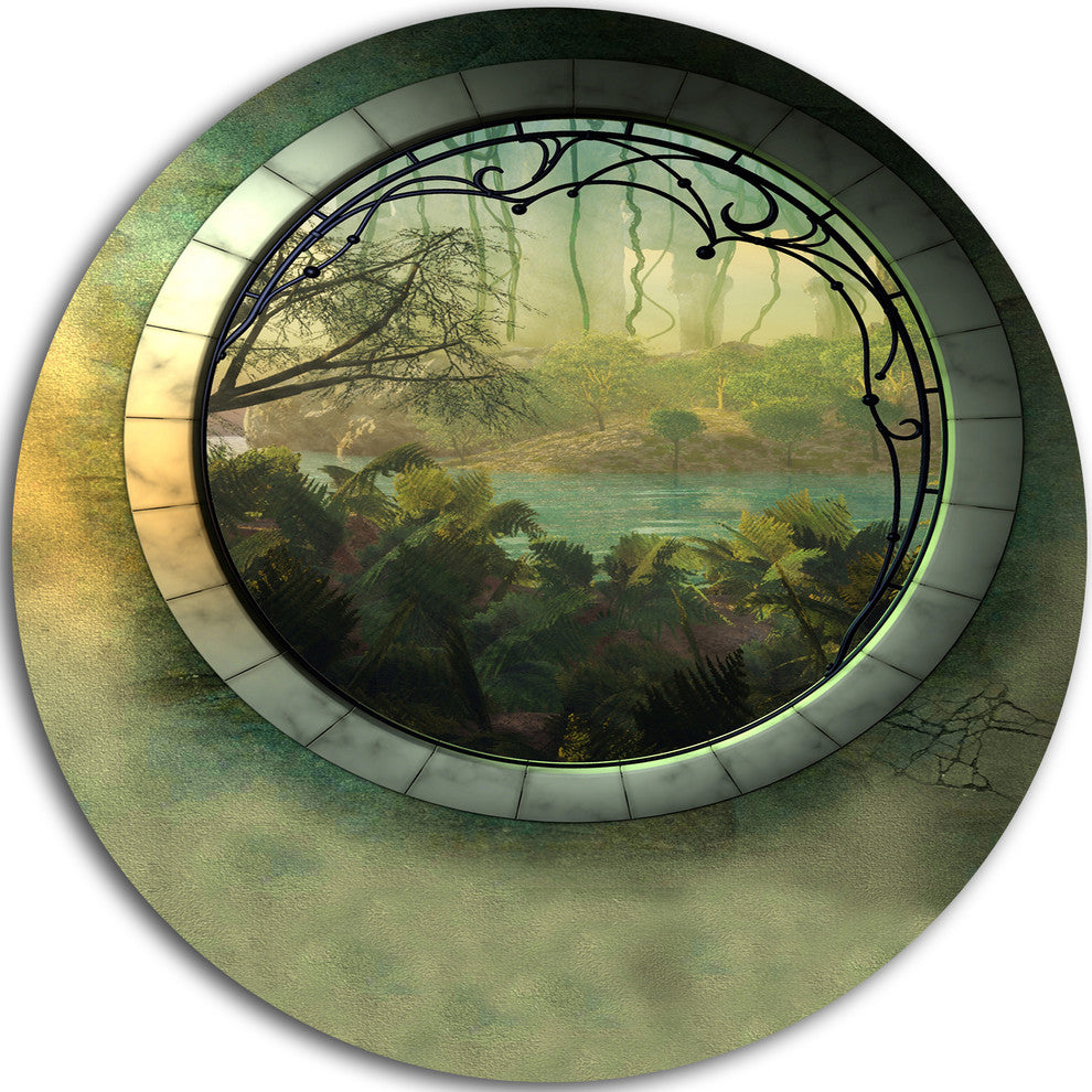 Green Fantasy Landscape With Frame, Art Photo Disc Metal Wall Art, 23"