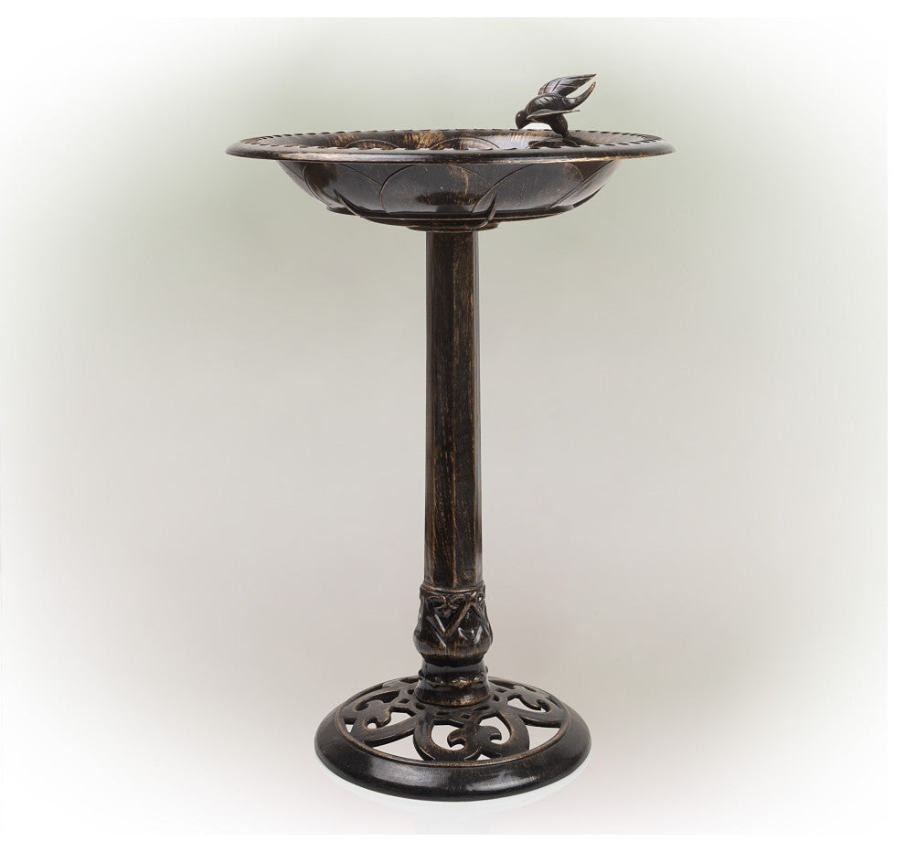 27" Tall Outdoor Antique Style Bronze Birdbath Bowl with Bird Figurine