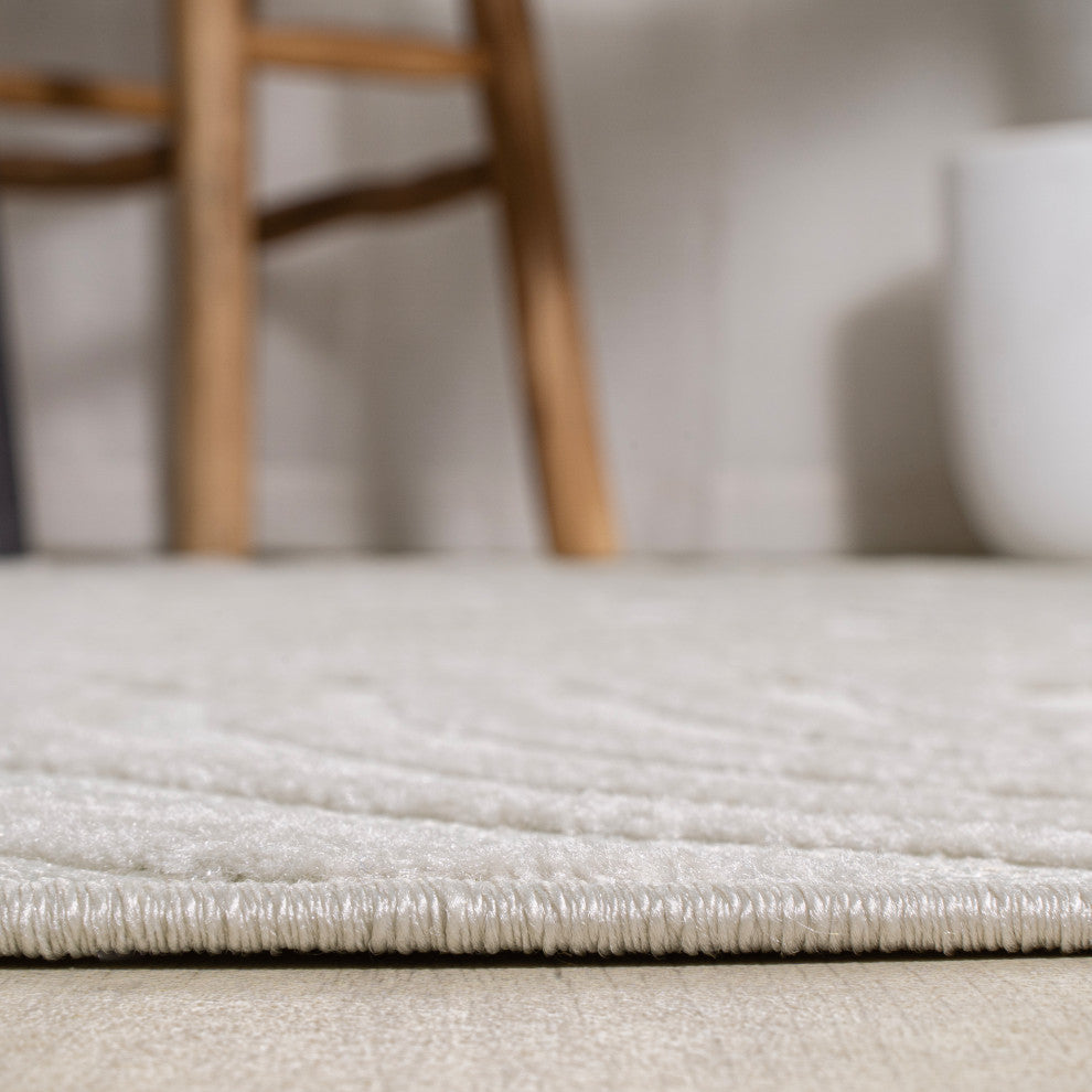 High-Low Groovy Striped Cream/Ivory 3 ft x 5 ft Indoor/Outdoor Area Rug