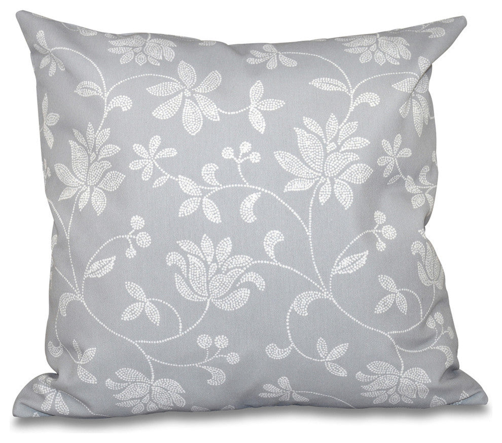 Traditional Floral, Floral Print Pillow, Gray, 20"x20"