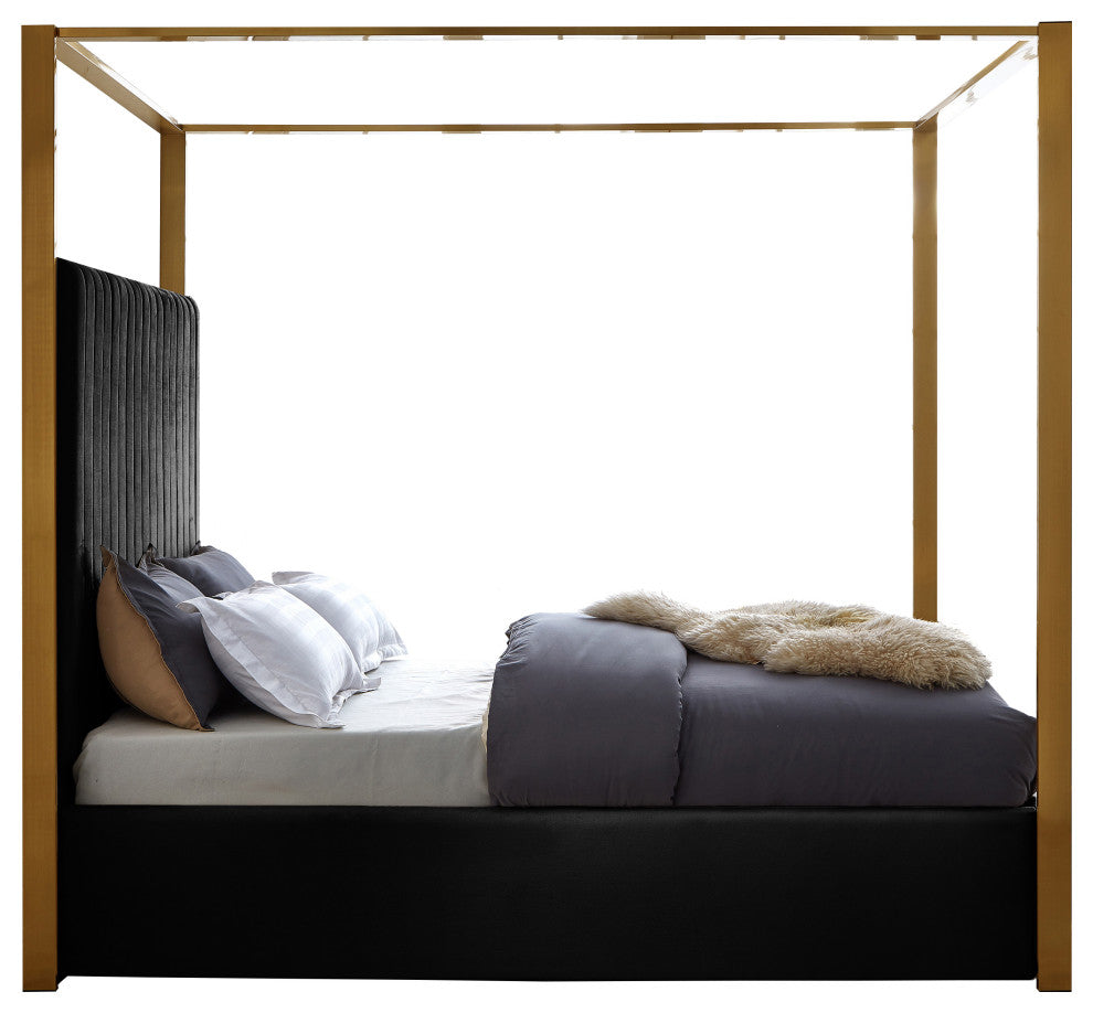 Jones Upholstered Bed, Black, King, Velvet