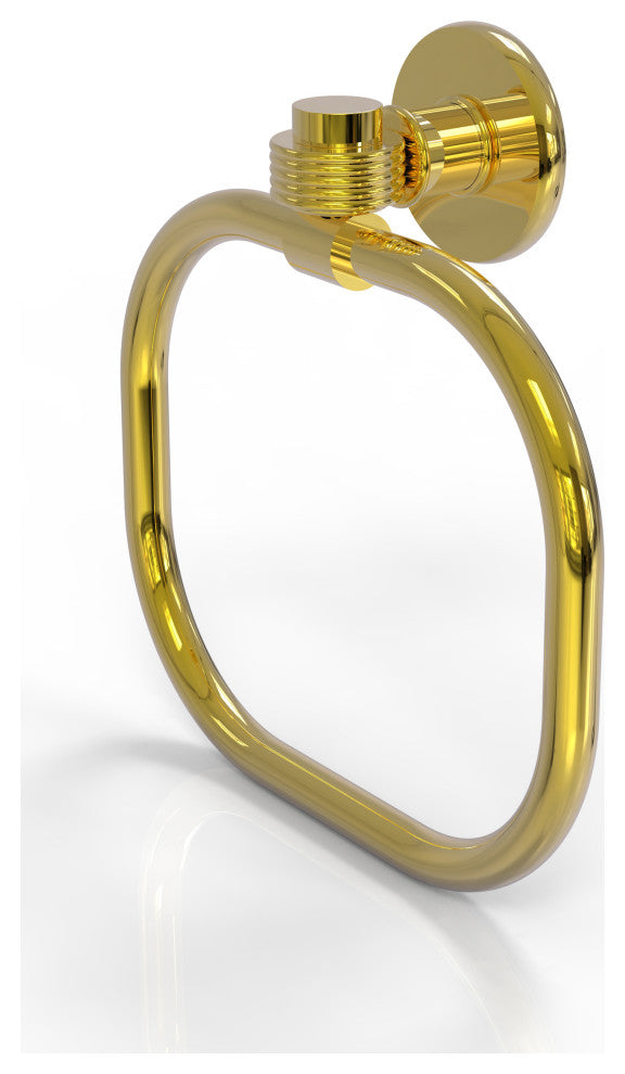 Continental Towel Ring With Groovy Accents, Polished Brass