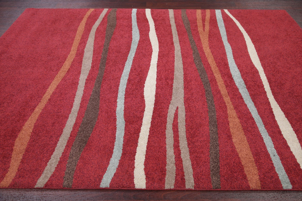 Modern Stripe Carpet Oriental Wool Traditional Turkish Area Rug, Red, 9'1"x6'7