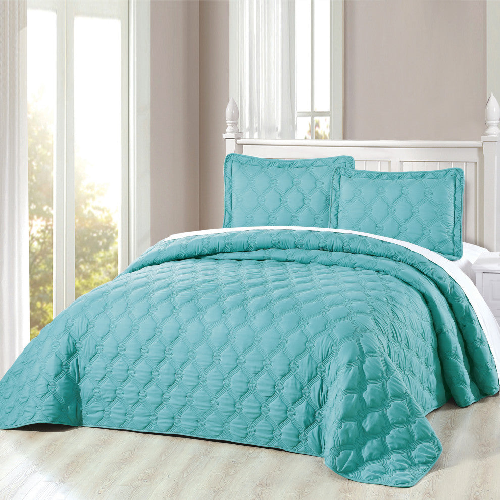 Bradly Down Alternative Quilted Bed Spread Set, Teal, Queen