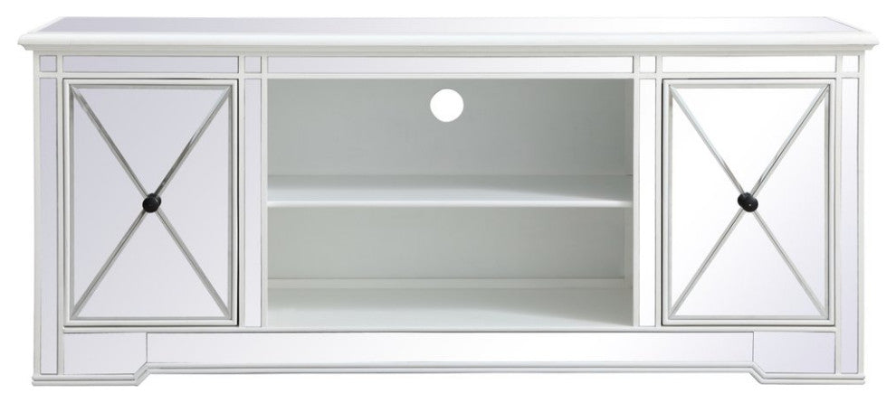 Elegant MF60160AW Modern 60" Mirrored Tv Stand, Antique White