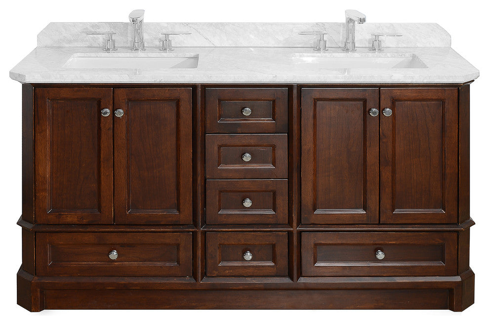 Richmond 60" Vanity Cabinet and Stone Top, Walnut Brown, Carrara