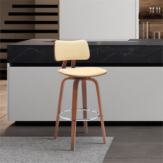 Armen Living Pico 30" Swivel Wood & Faux Leather Bar Stool in Walnut/Cream