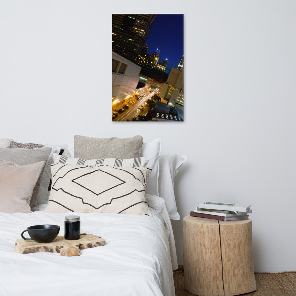 Light Trails in Philly Night Photography Canvas Wall Art Print, 24" X 36"