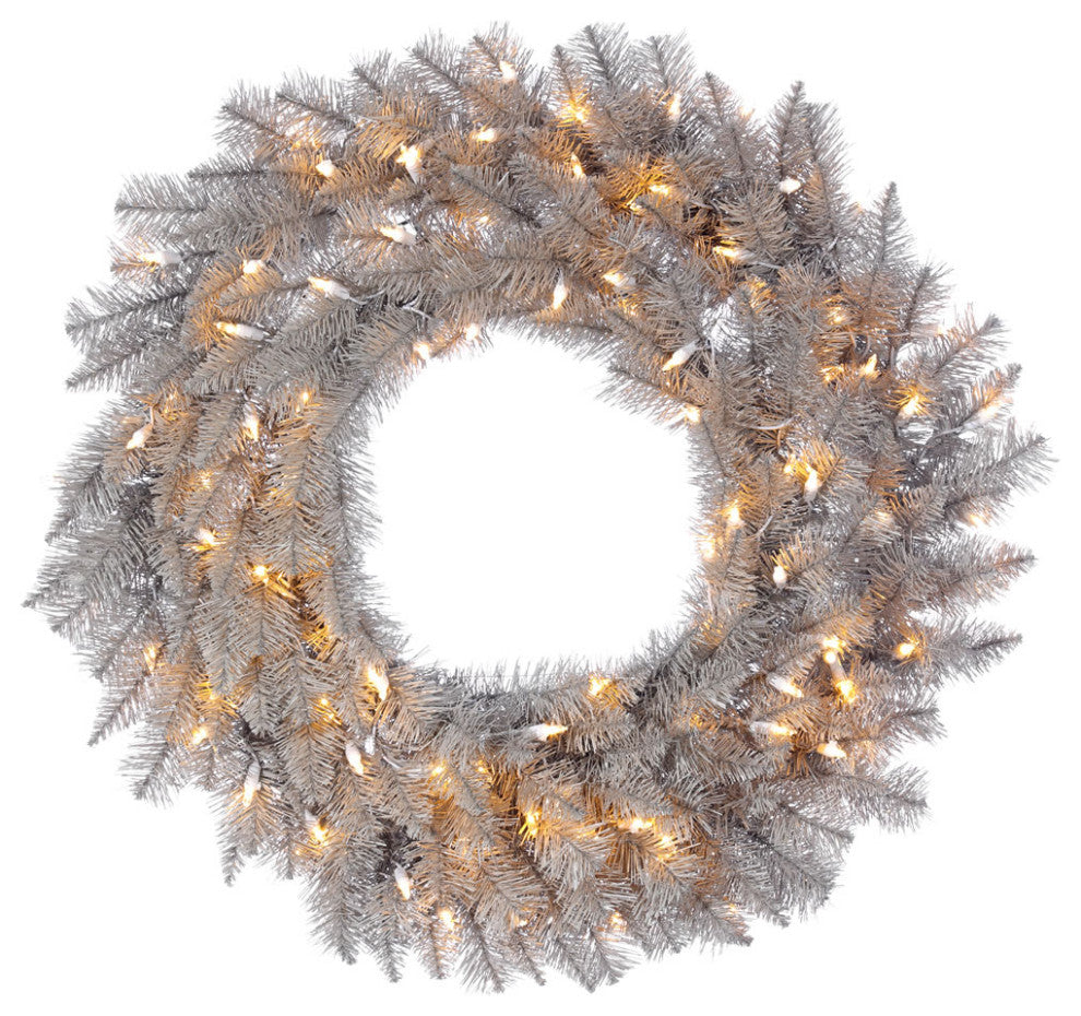 Artificial Platinum Fir Wreath , Warm White, 30"