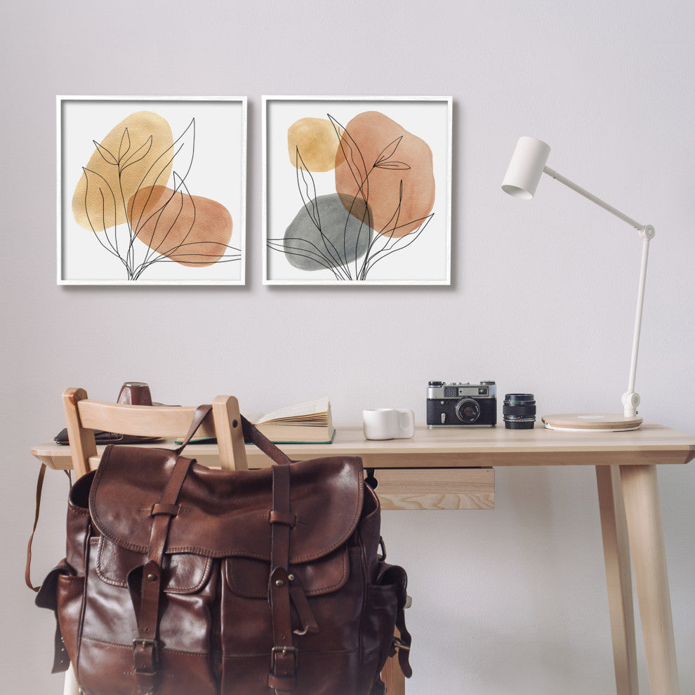 Simple Neutral Southwestern Tones Botanical Plant Design, 2pc, each 17 x 17