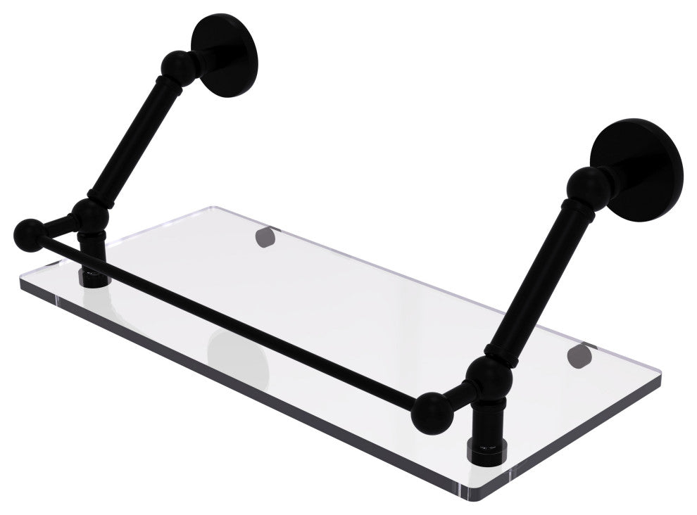 Prestige Skyline 18" Floating Glass Shelf with Gallery Rail, Matte Black