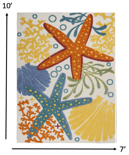 7' X 10' Yellow And Ivory Indoor Outdoor Area Rug
