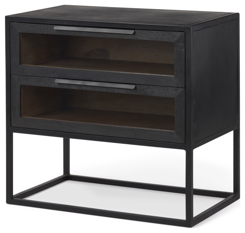 Sloan Dark Brown Solid Wood w/ Black Metal Frame Side Table