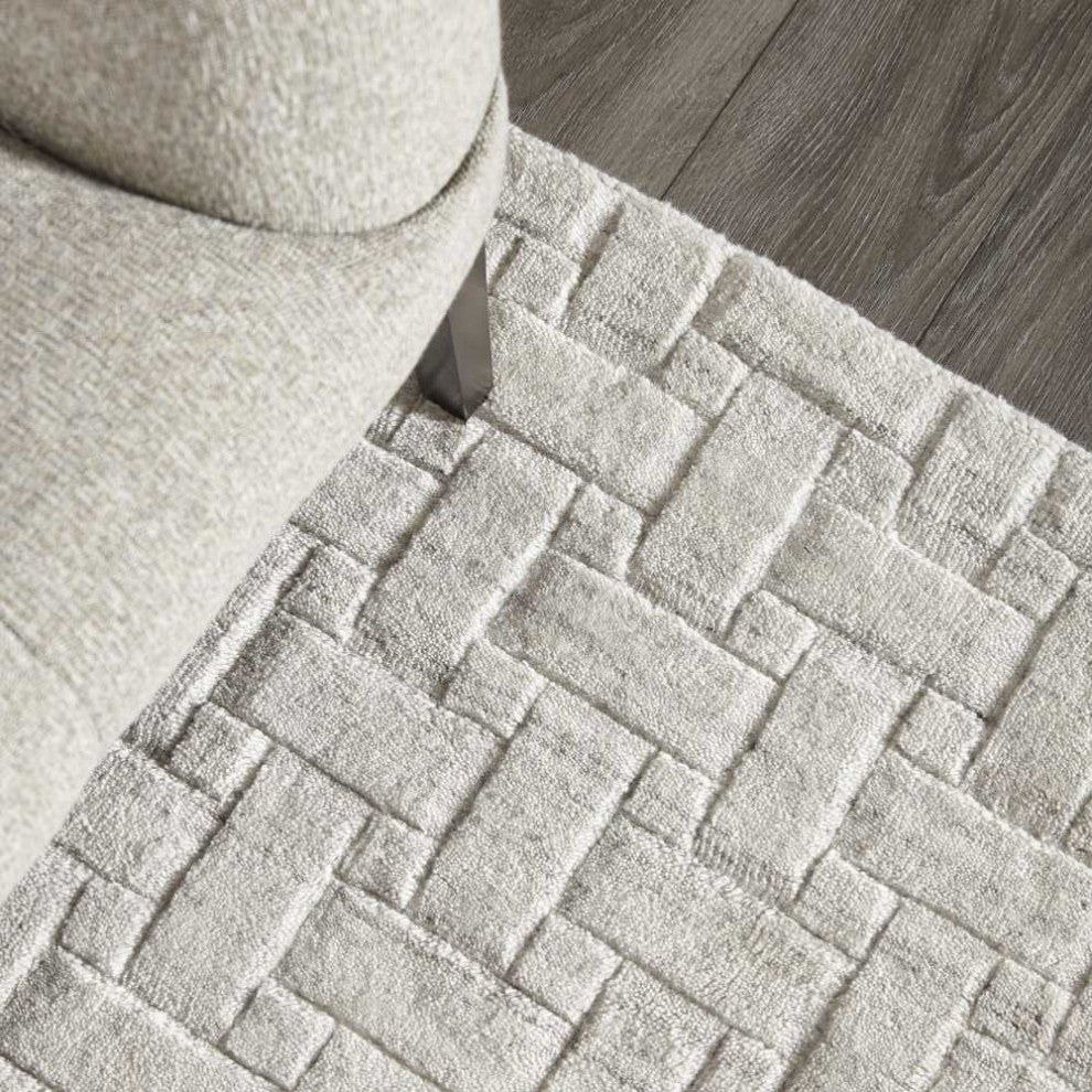 Peyton Contemporary Modern Loom Knotted Area Rug, Alabaster, 6'x9'