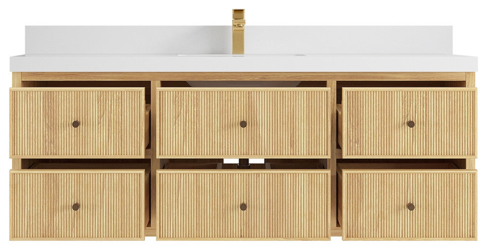 Sonoma Floating 60 Single Sink in Light Natural with 2" White Quartz