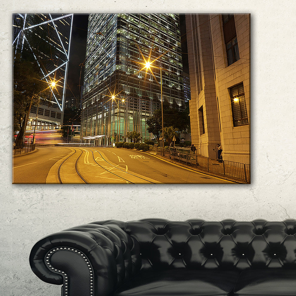 "Busy Traffic and City At Night" Cityscape Artwork Canvas, 40"x30"