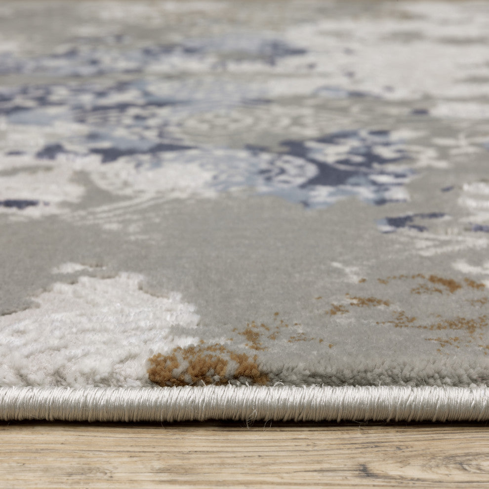 Emery Abstract Objects Grey/Blue Indoor Area Rug, 6'7" x 9'6"