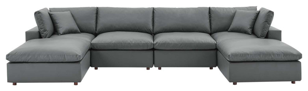 Commix Down Filled Overstuffed Vegan Leather 6-Piece Sectional Sofa - Gray
