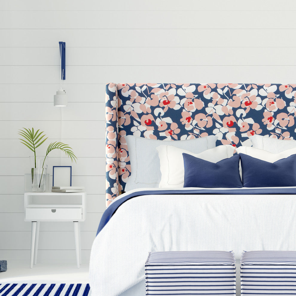 Remington Wingback Headboard, Color Block Floral Navy Blush, King