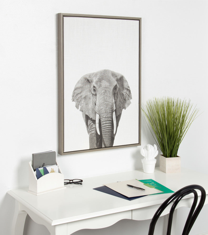 Sylvie Elephant Portrait Framed Canvas Wall Art by Simon Te Tai, Gray 23x33