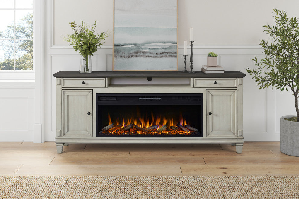 76" Traditional Fireplace Console Entertainment, White