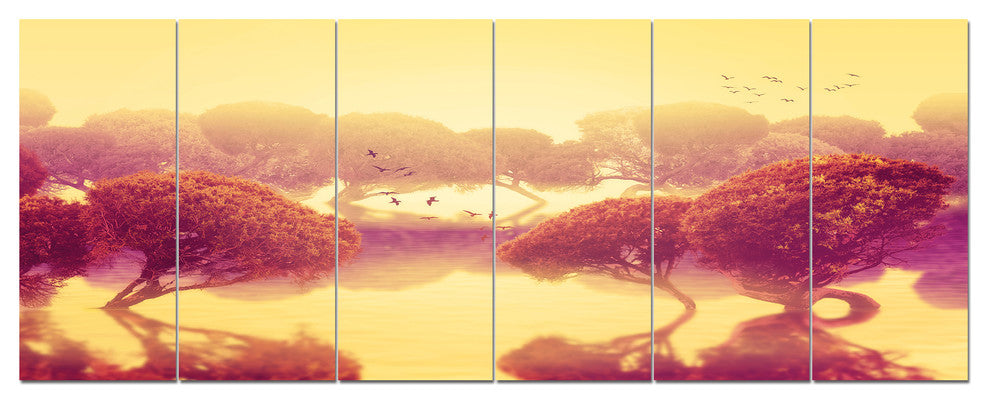 Peaceful Japanese Gardens, Landscape Canvas Art Print, 70"x28", 6 Panels