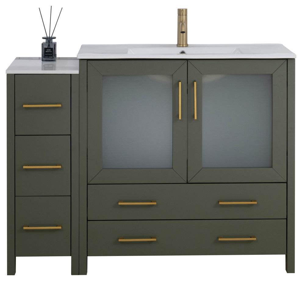 Vanity Art Freestanding Bathroom Vanity Set with Ceramic Top & Mirror