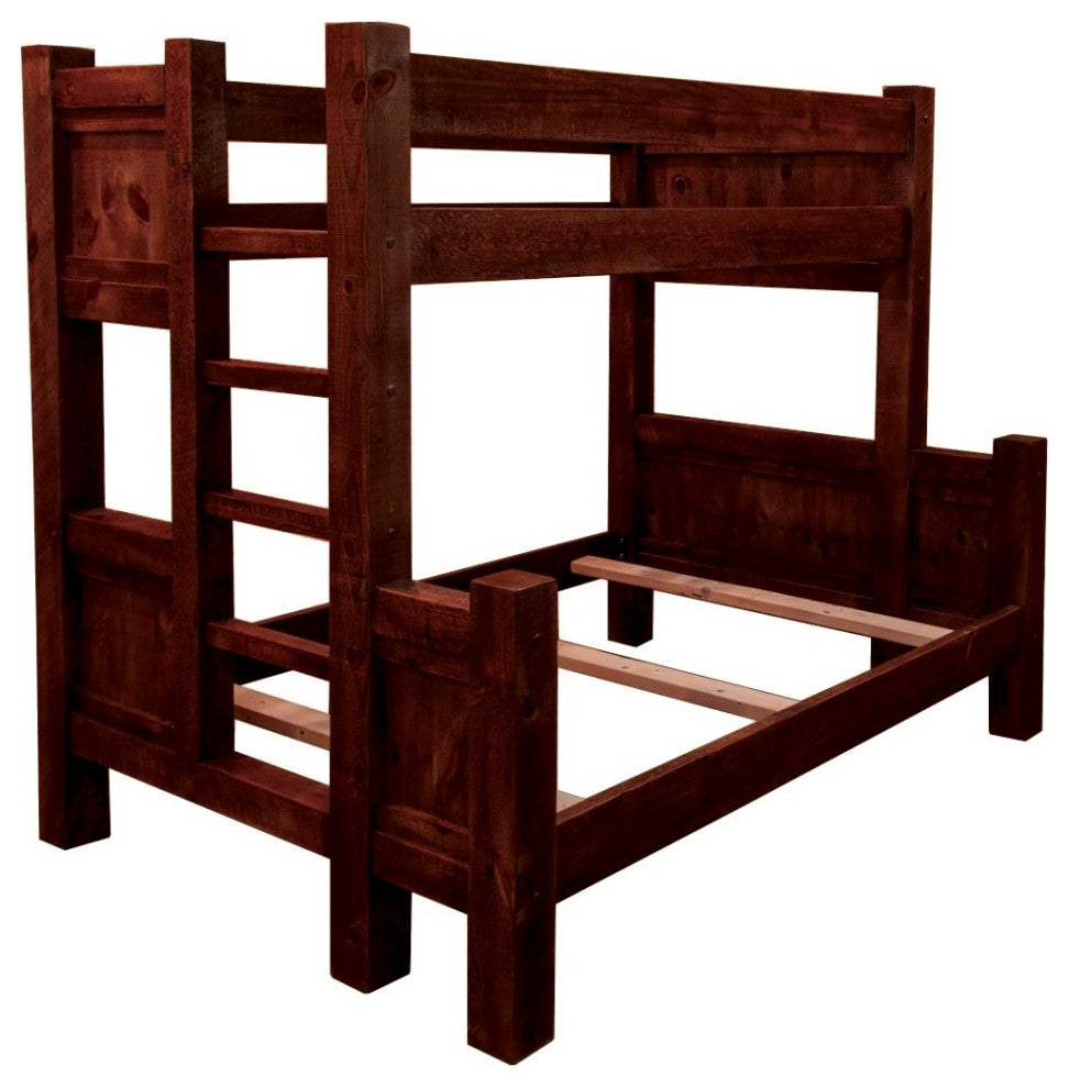 Barnwood Style Timber Peg Bunk Bed, Michael's Cherry, Full Over Queen