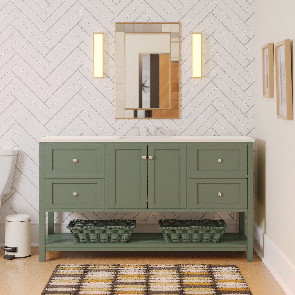 Lakeshore 60" Single Bathroom Vanity, Sage Green, Engineered White